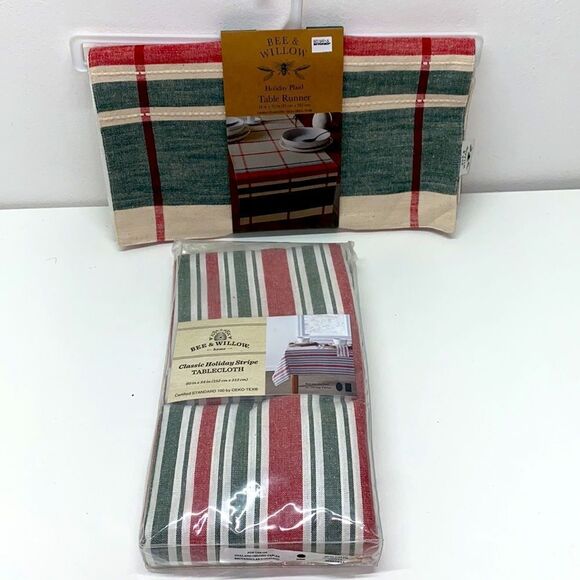 🔥BEE & WILLOW HOME CLASSIC HOLIDAY STRIPE TABLE runner & table cloth New - Picture 2 of 10